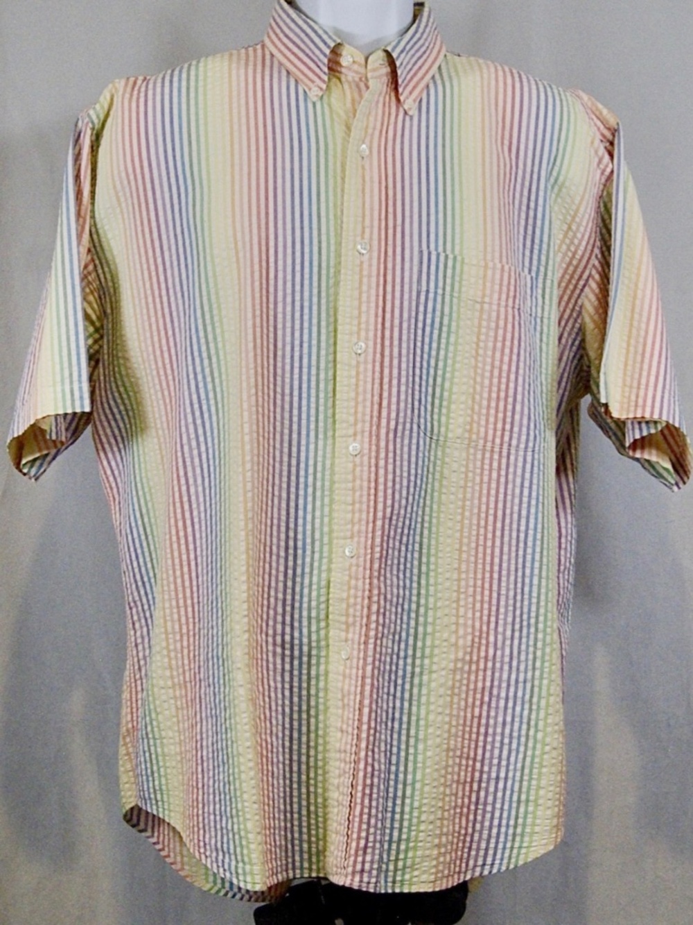 Vintage Ralph Lauren Seersucker Short Sleeve Shirt - Mens Medium